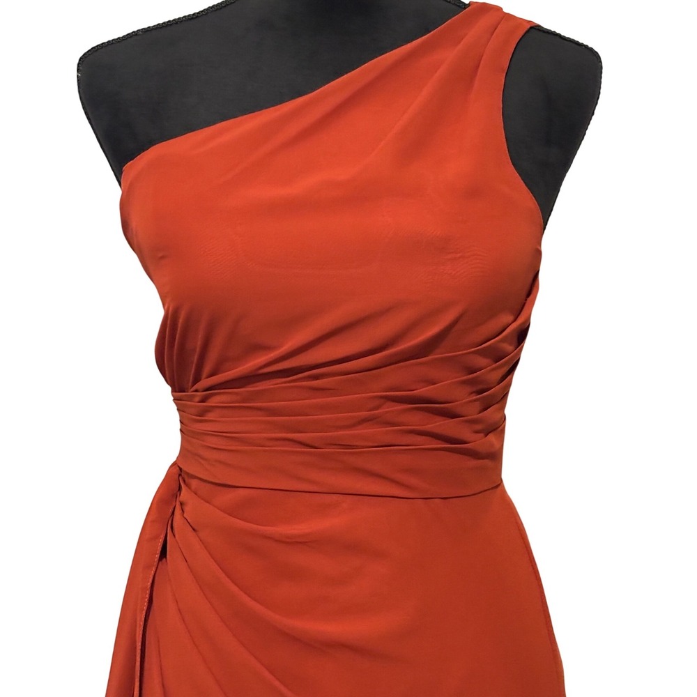 JJ's House Gown Womens 2 Vermilion Orange One‎ Shoulder Ruched Slit Formal Dress - Picture 5 of 8